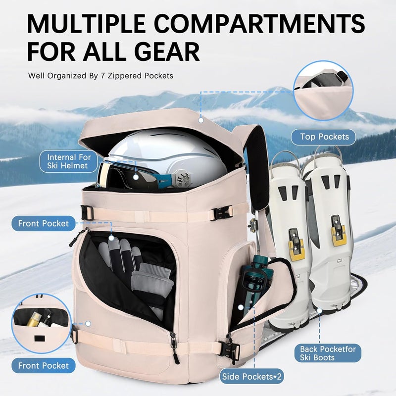 Tenfly Ski Boot Bag,65L Snowboard Boot Bag for Air Travel,Padded Ski Bakcpack for Helmet, Goggles, Gloves, Skis - Image 3